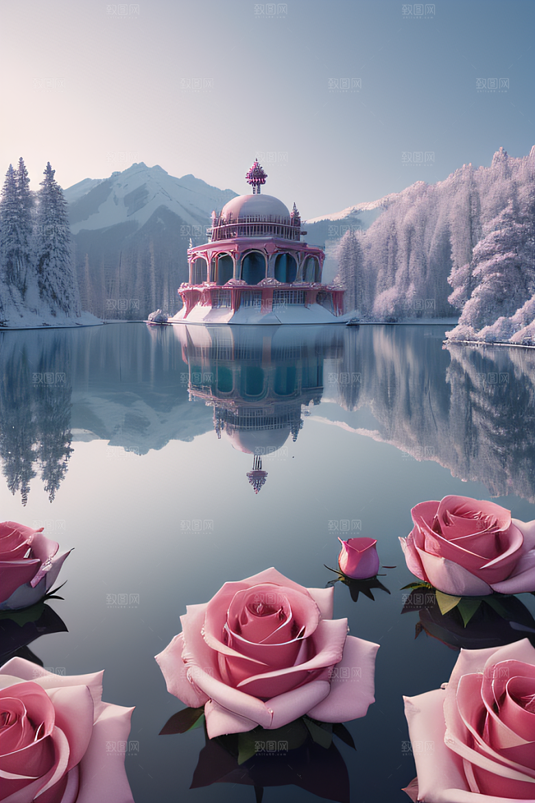 玫瑰花海冰湖浪漫背景
