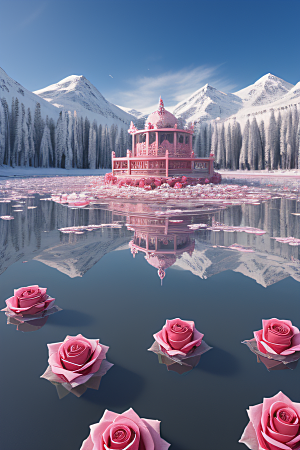 玫瑰花海冰湖浪漫背景