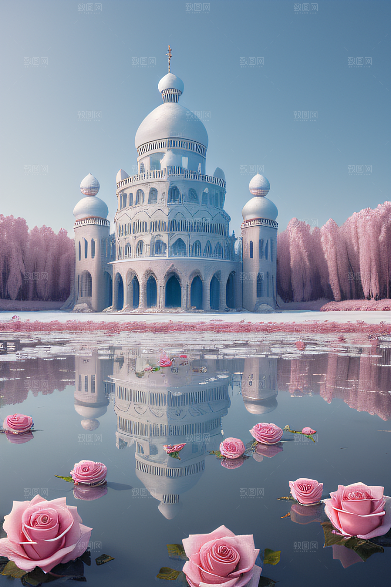 玫瑰花海冰湖浪漫背景