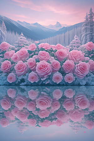 玫瑰花海冰湖浪漫背景