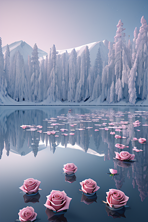 玫瑰花海冰湖浪漫背景