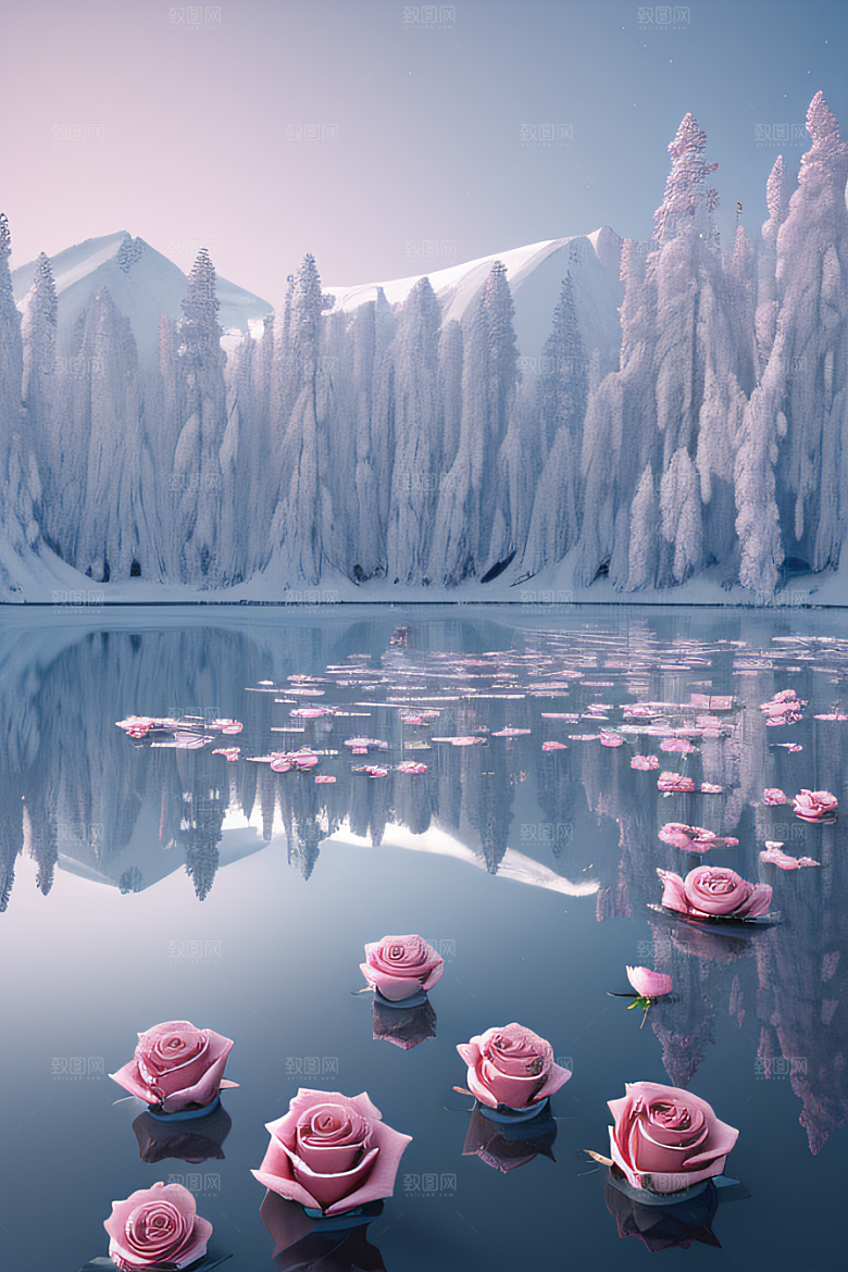 玫瑰花海冰湖浪漫背景