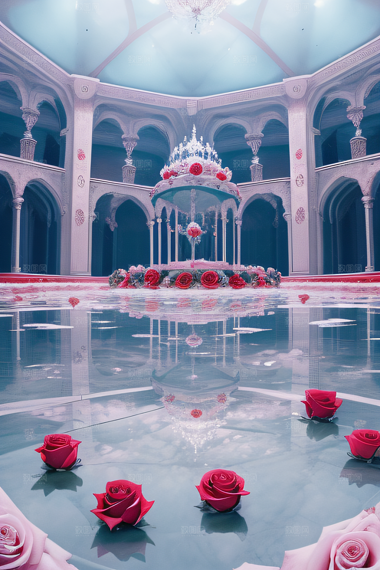 玫瑰花海冰湖浪漫背景