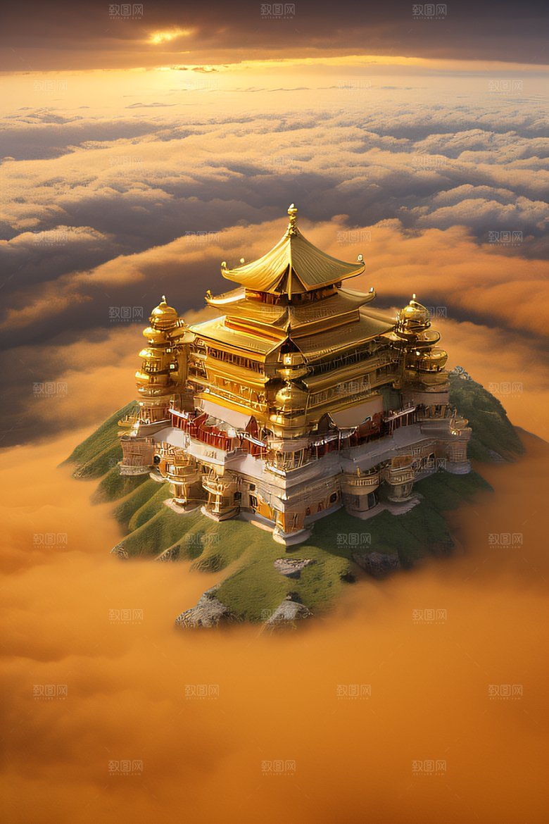 金碧辉煌的古代宫殿云海奇观