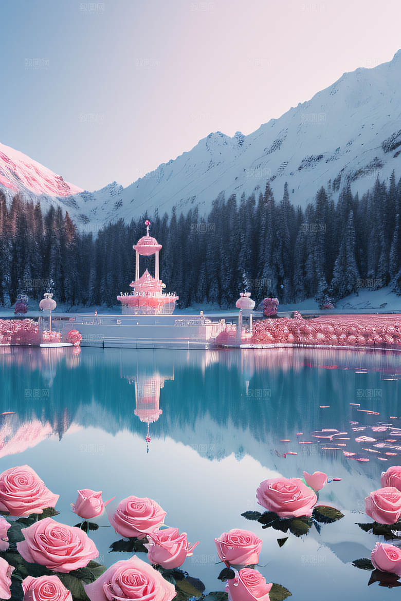 玫瑰花海冰湖浪漫背景