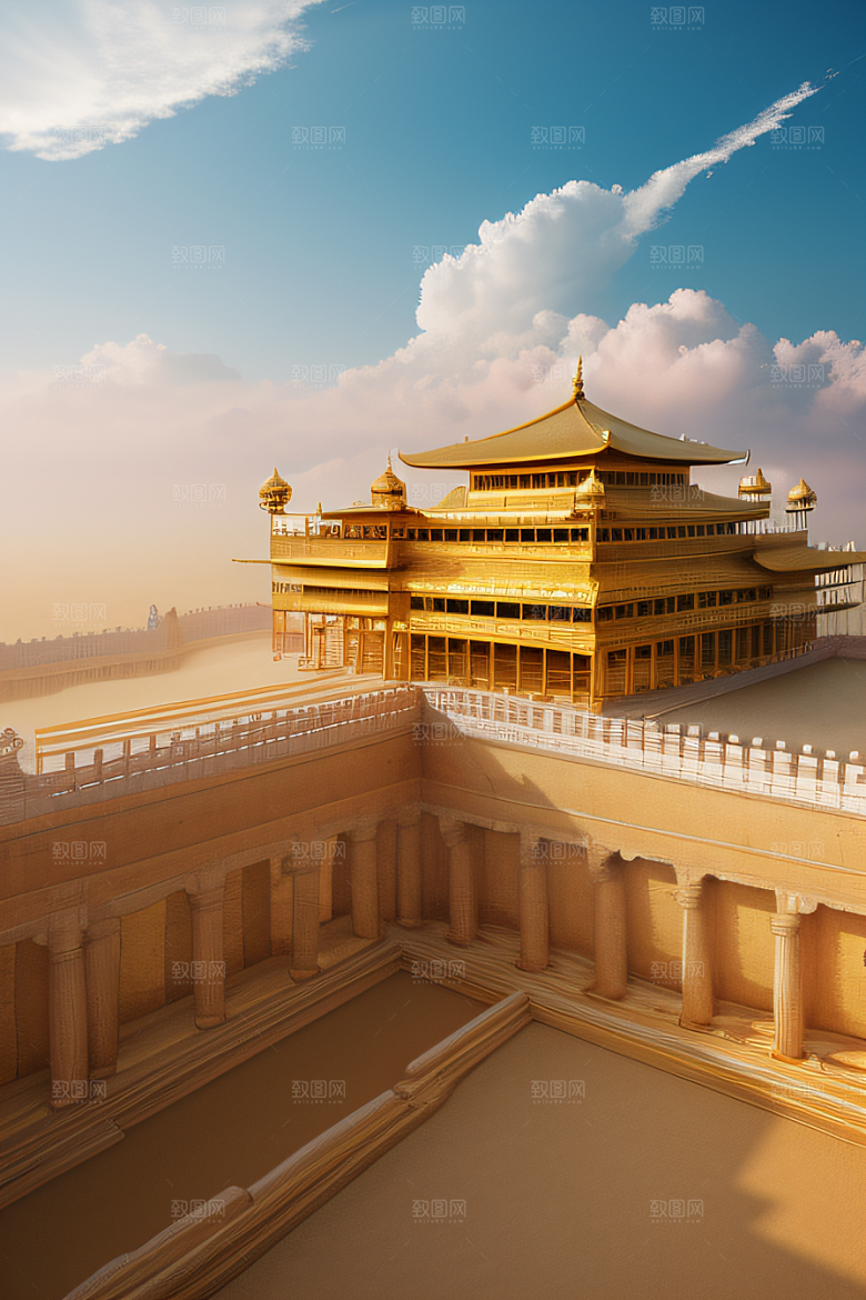 金碧辉煌的古代宫殿云海奇观