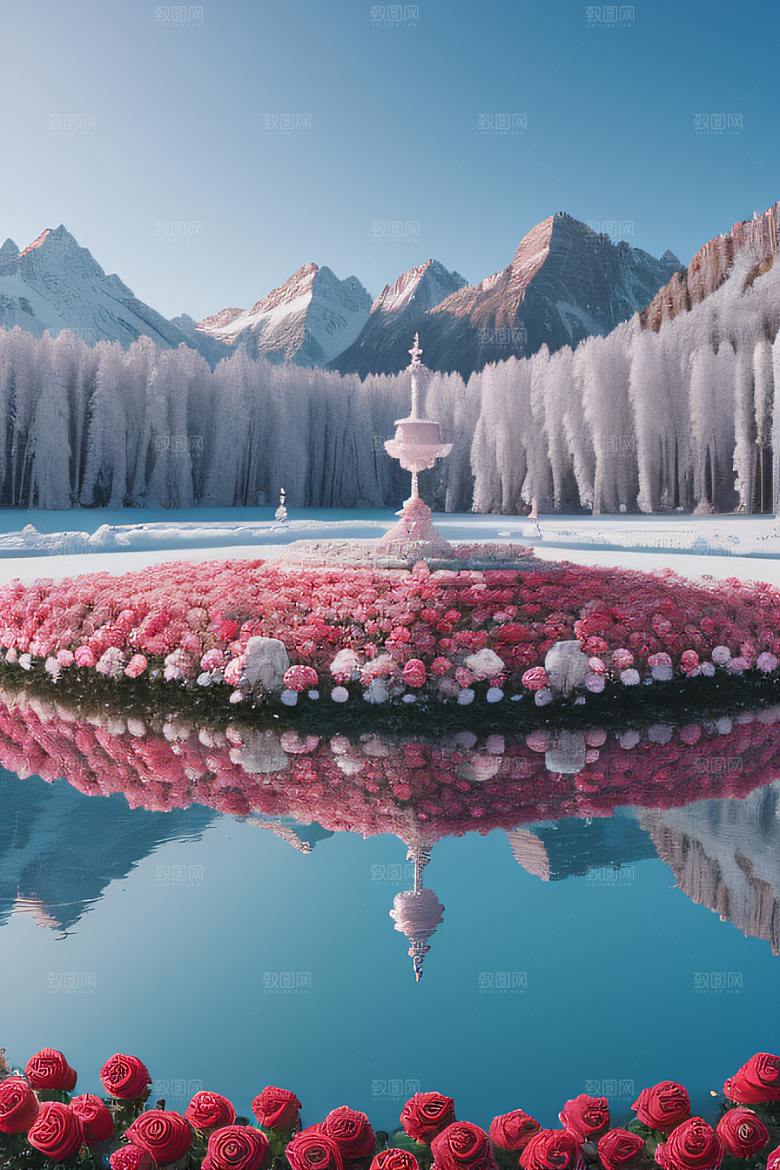 玫瑰花海冰湖浪漫背景