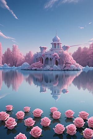玫瑰花海冰湖浪漫背景