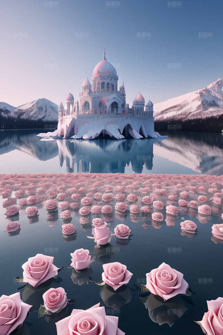 玫瑰花海冰湖浪漫背景