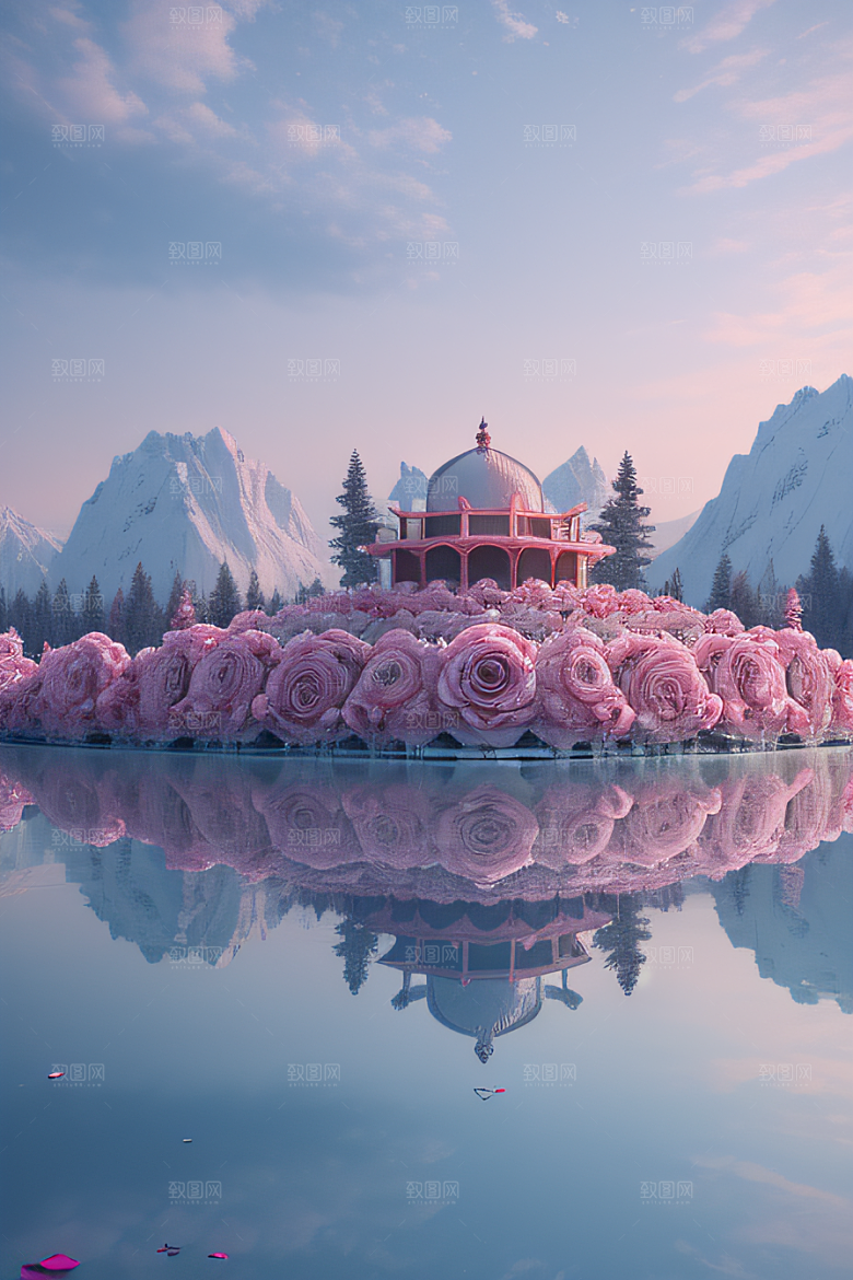 冰湖花海玫瑰倒影迷人