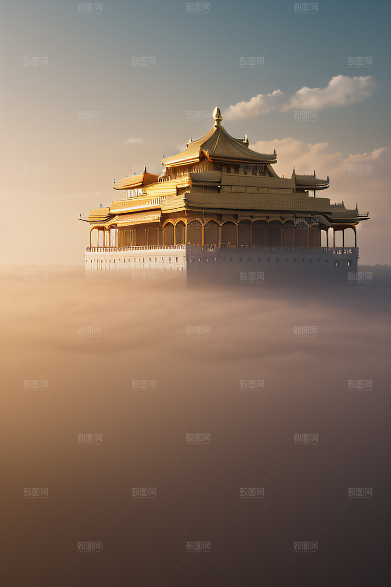 金碧辉煌的古代宫殿云海奇观