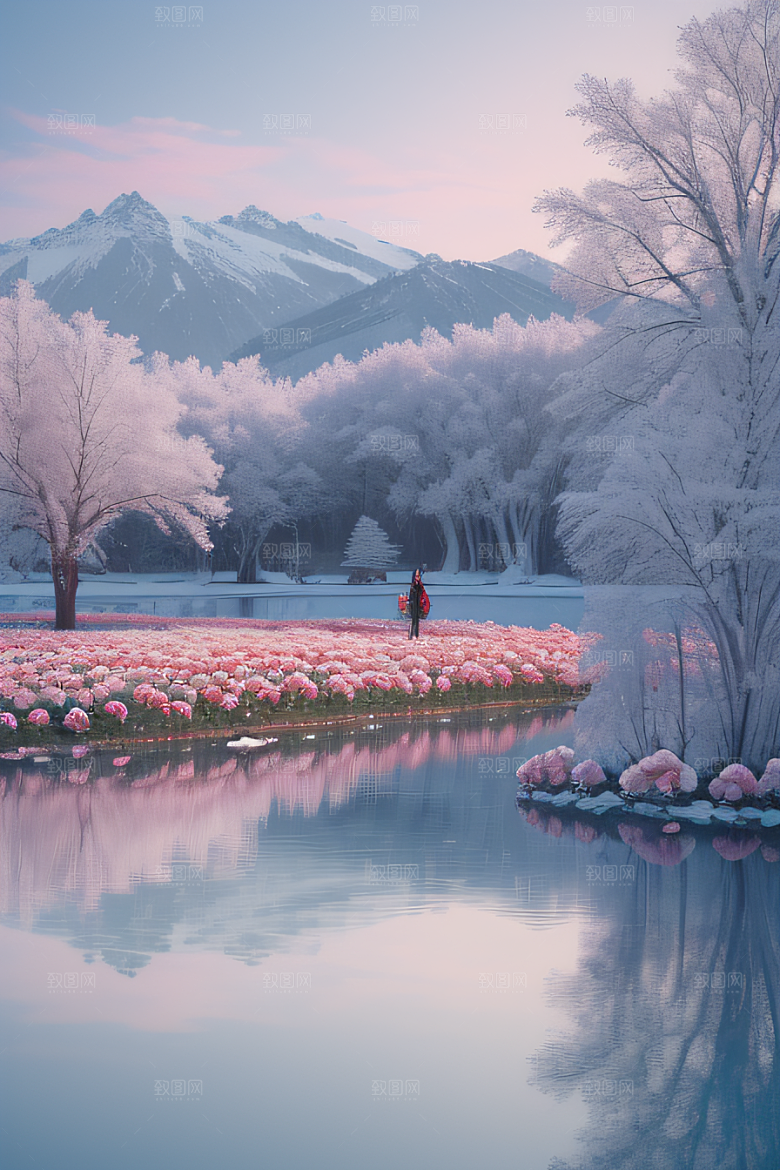 冰湖花海玫瑰倒影迷人