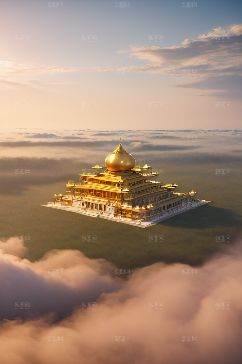金碧辉煌的古代宫殿云海奇观