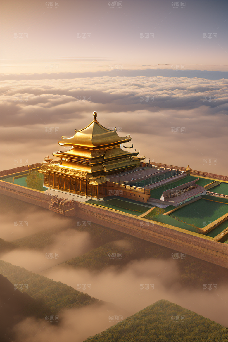 金碧辉煌的古代宫殿云海奇观