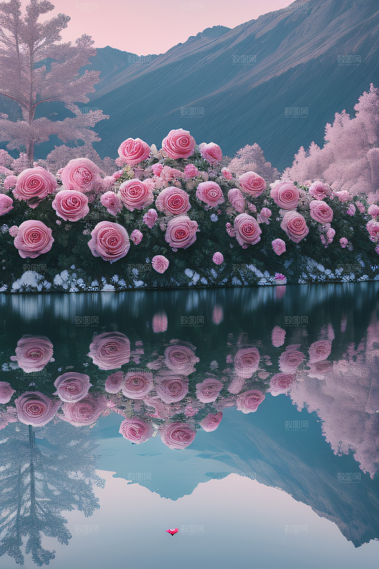冰湖花海玫瑰倒影迷人
