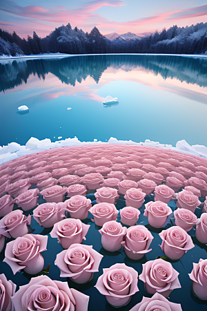 冰湖花海玫瑰倒影迷人