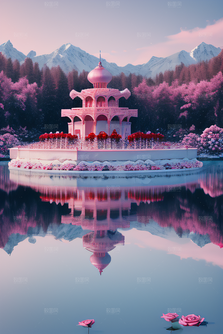 冰湖花海玫瑰倒影迷人