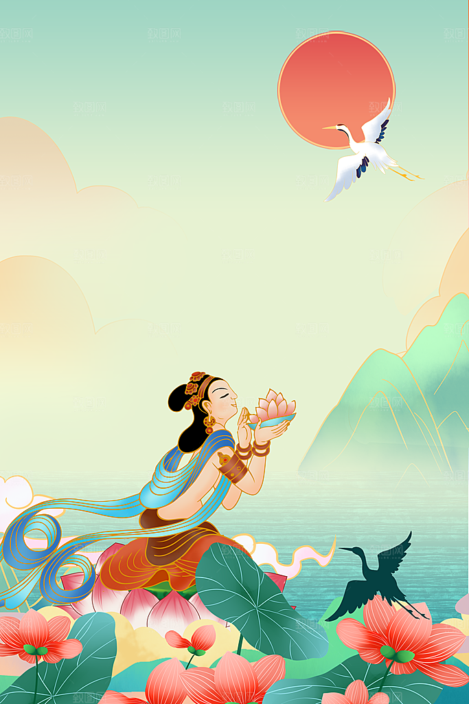 二十四节气节日背景插画海报