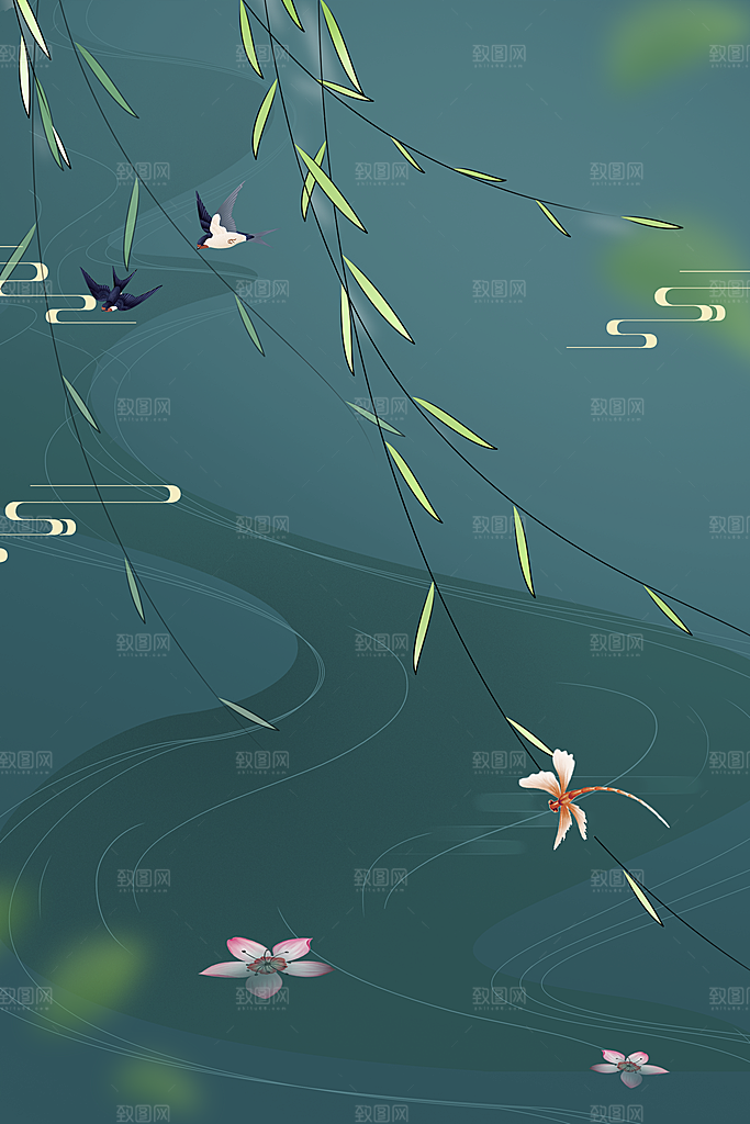 二十四节气节日背景插画海报