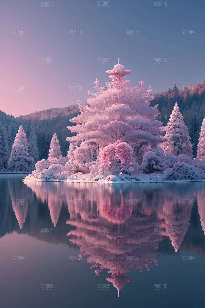 冰玫瑰宫殿湖面上的花海