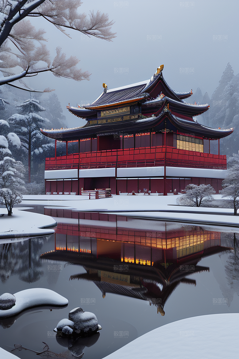 夜晚雪景下的金殿梦幻3D