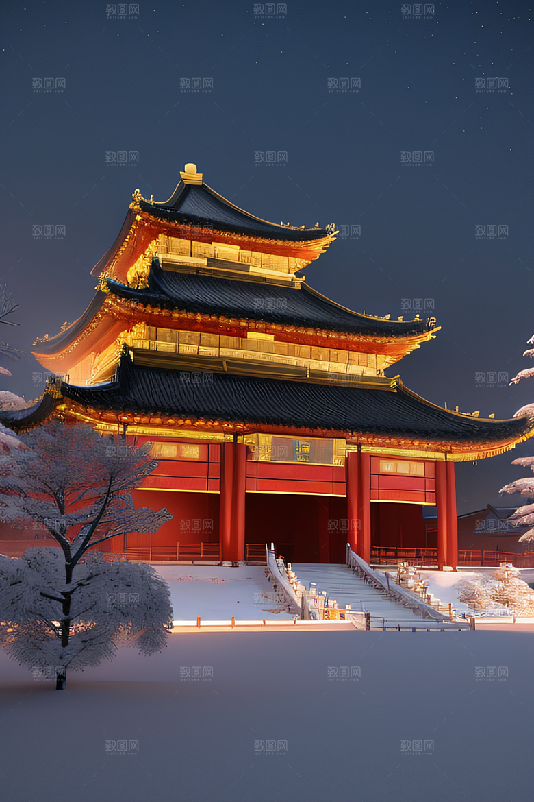 金殿雪夜梦幻可爱3D