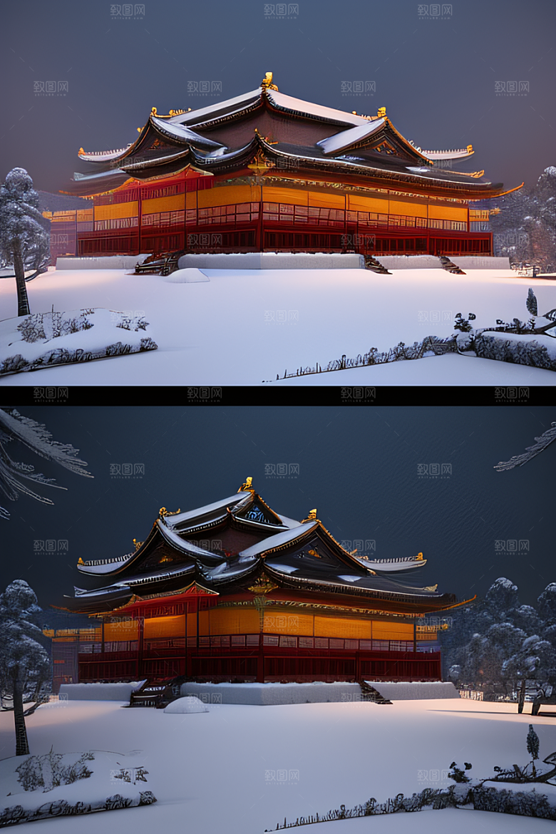 雪夜金殿梦幻细致3D