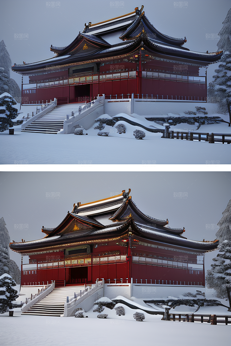 雪夜金殿梦幻细致3D