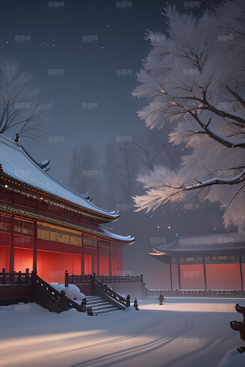 雪夜金殿梦幻细致3D