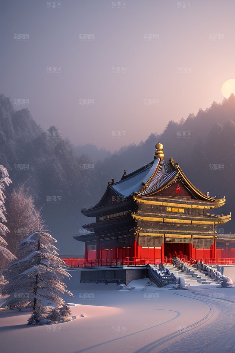 雪夜金殿梦幻细致3D