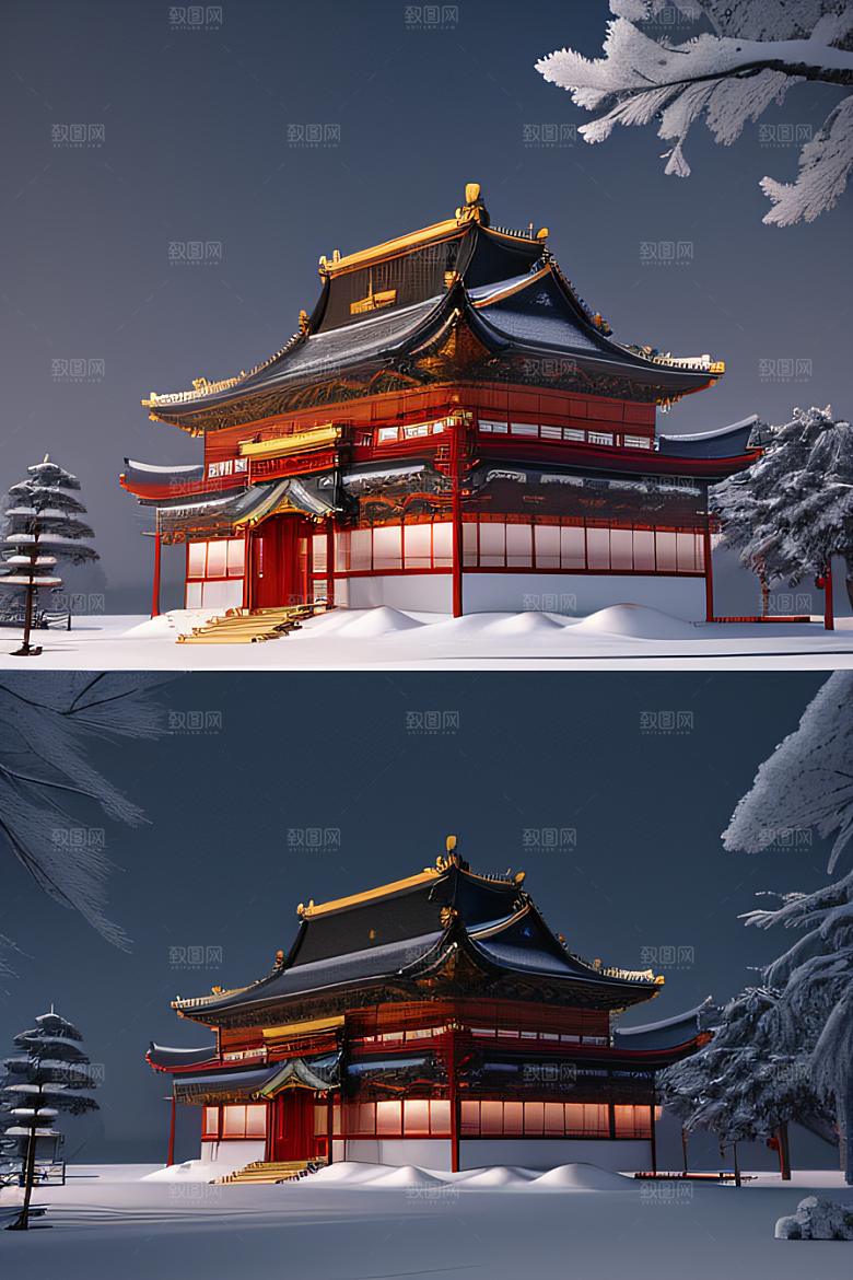 雪夜金殿梦幻细致3D