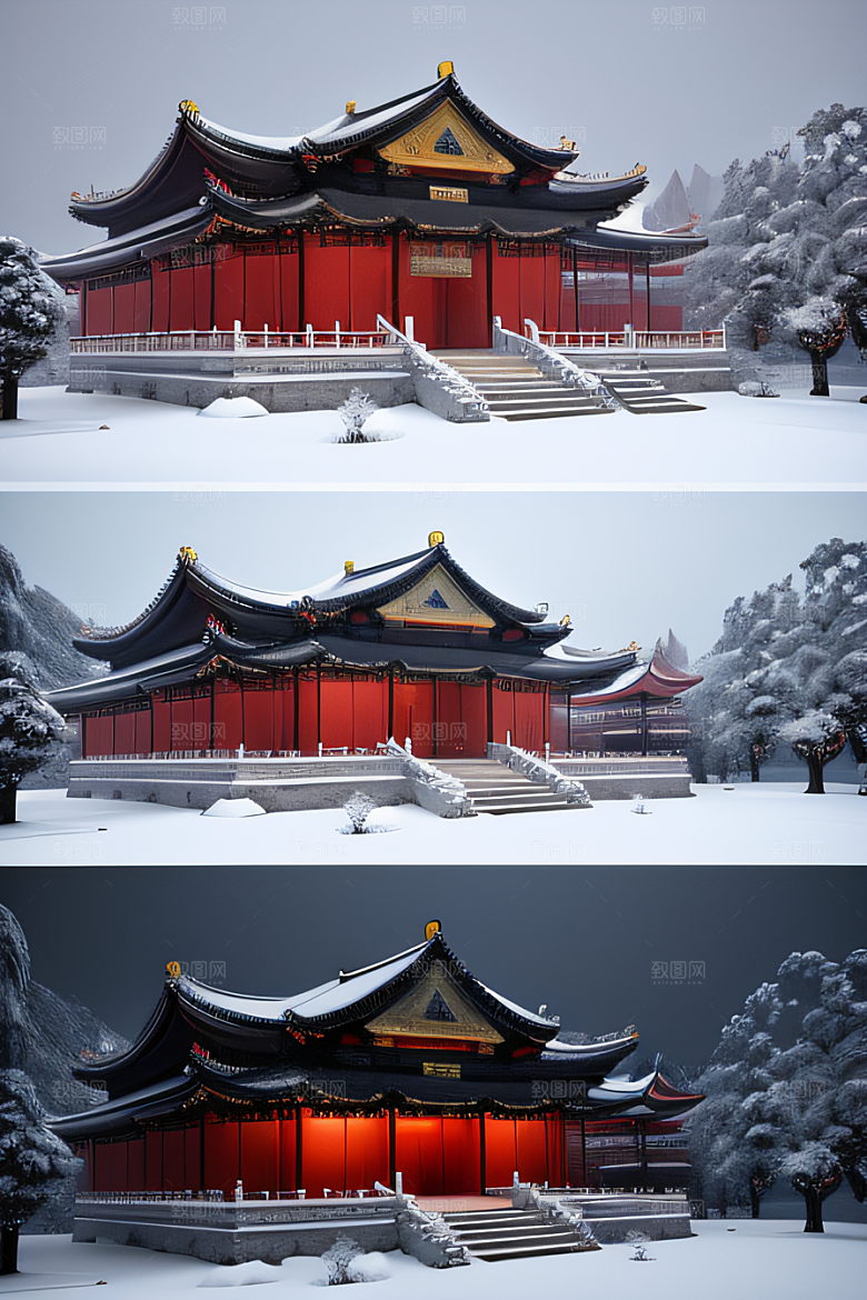 雪夜金殿梦幻细致3D