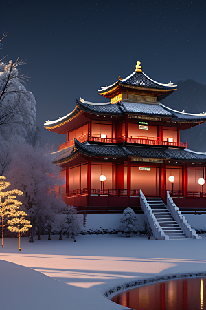 雪夜金殿梦幻细致3D