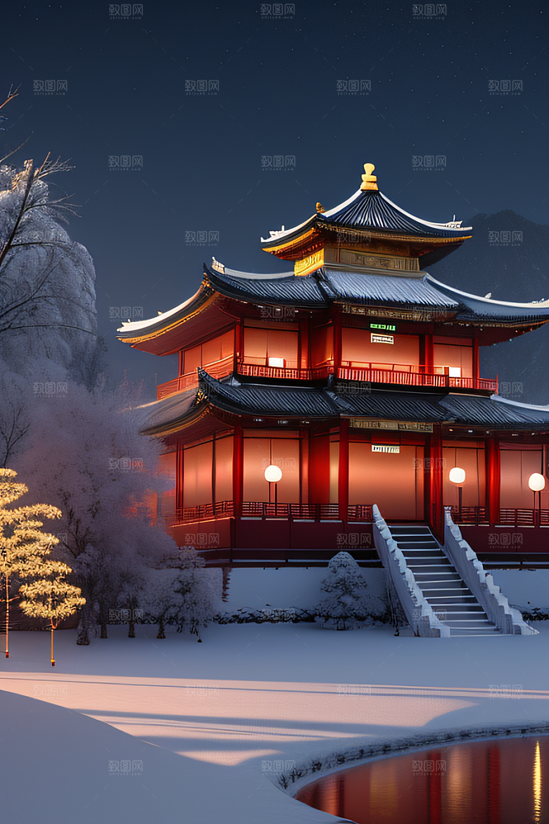 雪夜金殿梦幻细致3D