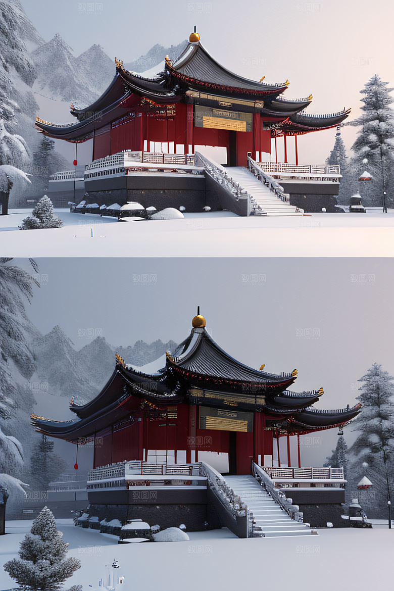 雪夜金殿梦幻细致3D