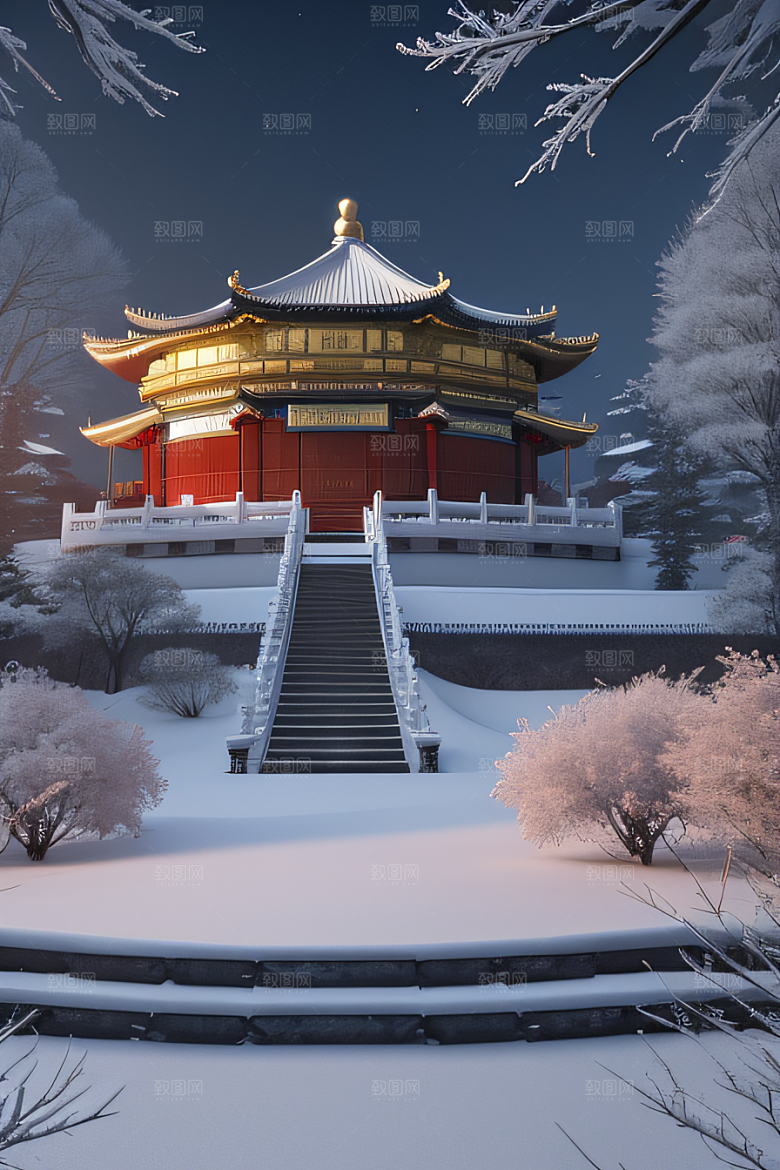 雪夜金殿梦幻细致3D