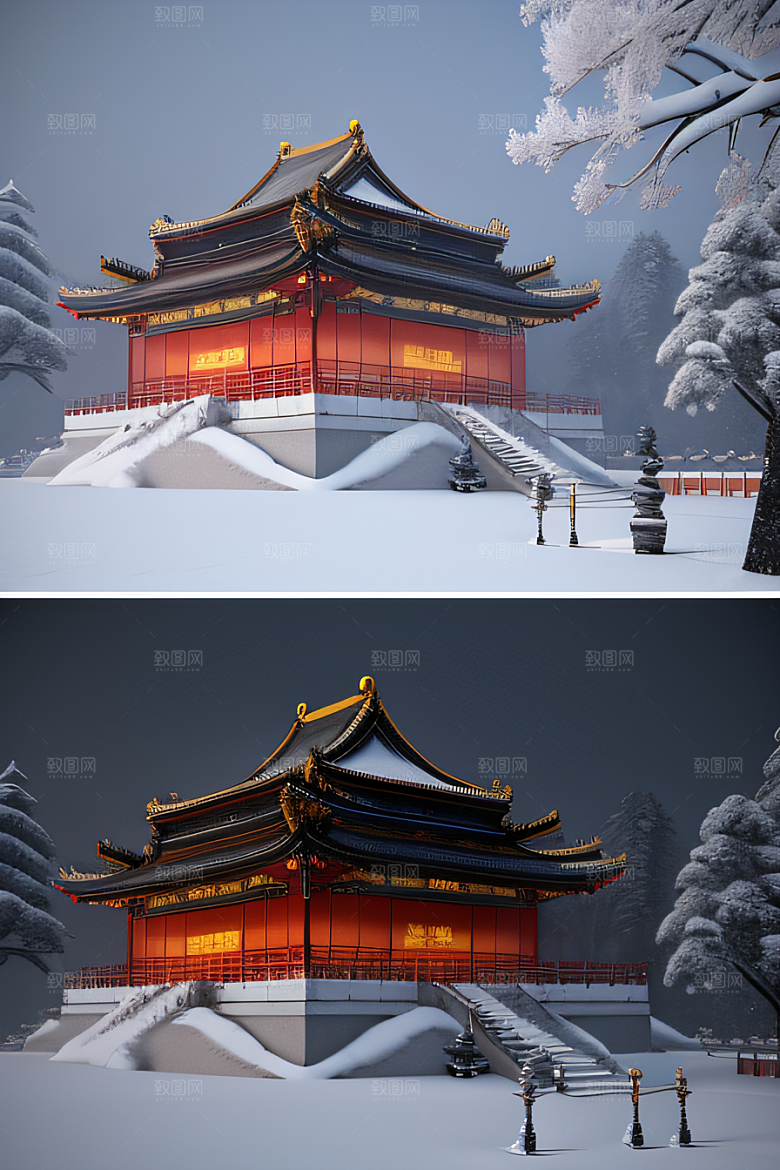 雪夜金殿梦幻细致3D