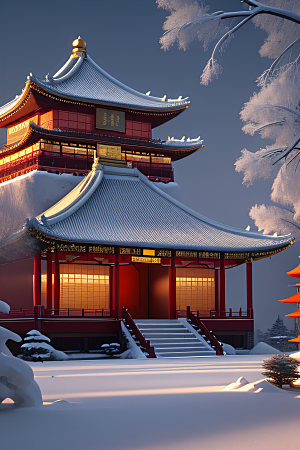雪夜金殿梦幻细致3D