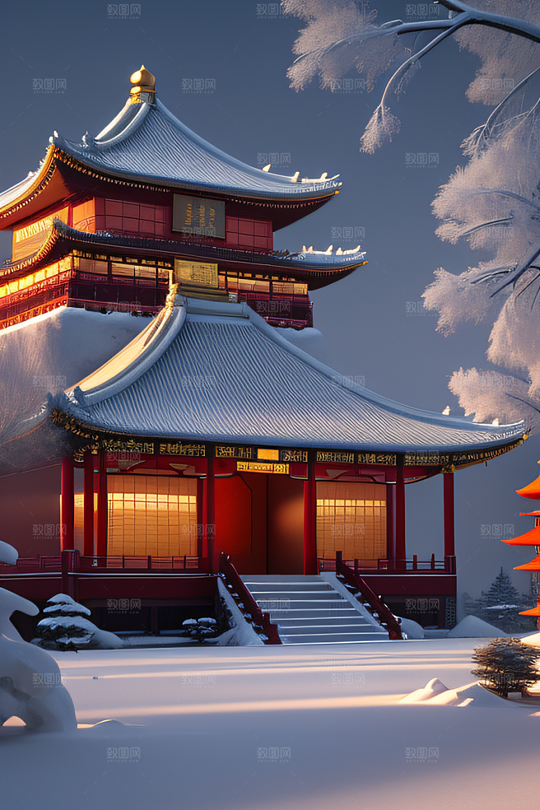 雪夜金殿梦幻细致3D