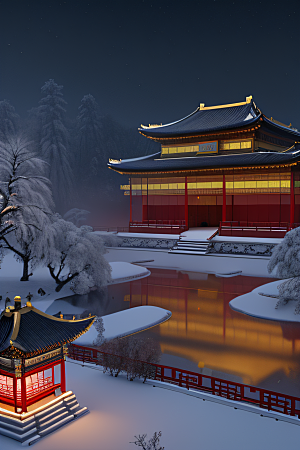 雪夜金殿梦幻细致3D