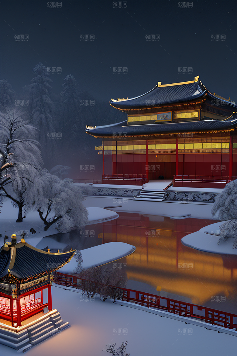 雪夜金殿梦幻细致3D