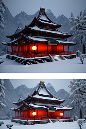 雪夜金殿梦幻细致3D
