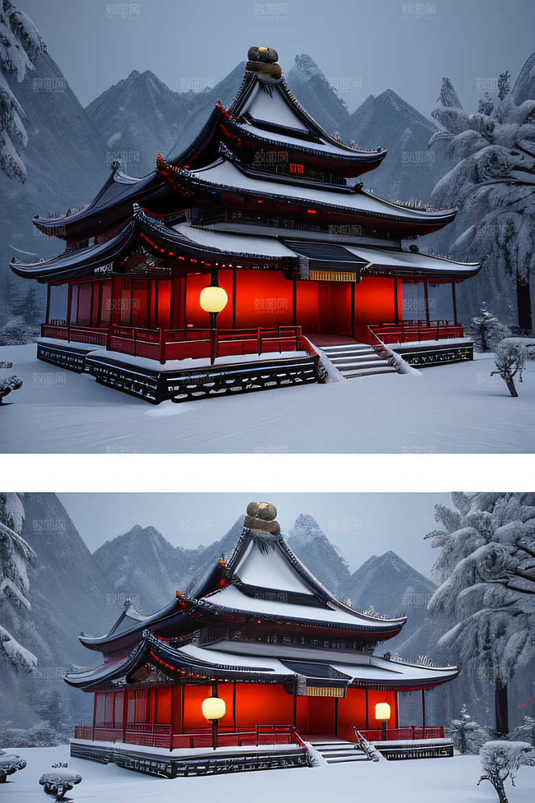 雪夜金殿梦幻细致3D