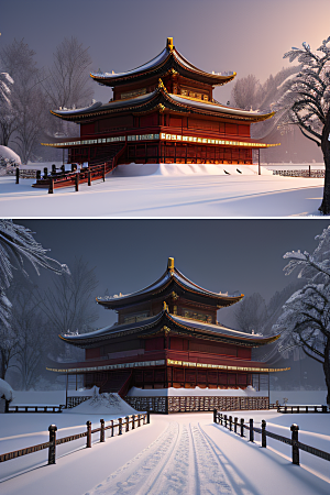 雪夜金殿梦幻细致3D