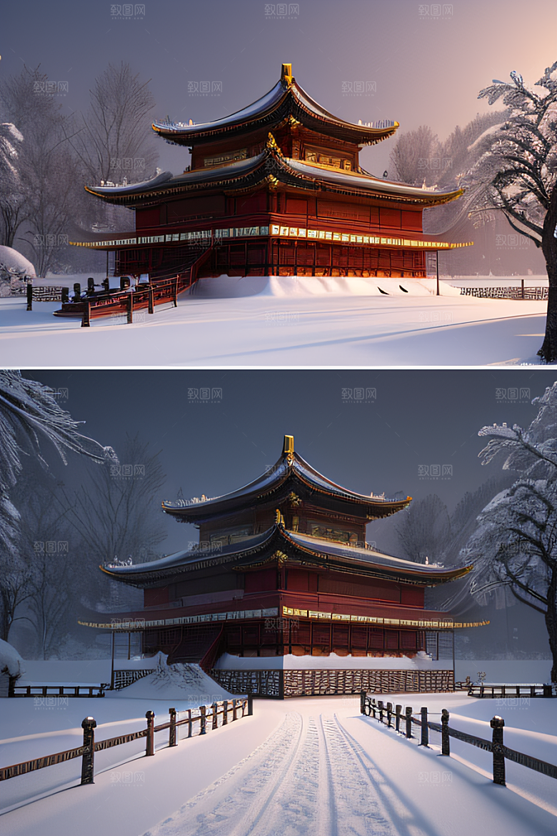 雪夜金殿梦幻细致3D