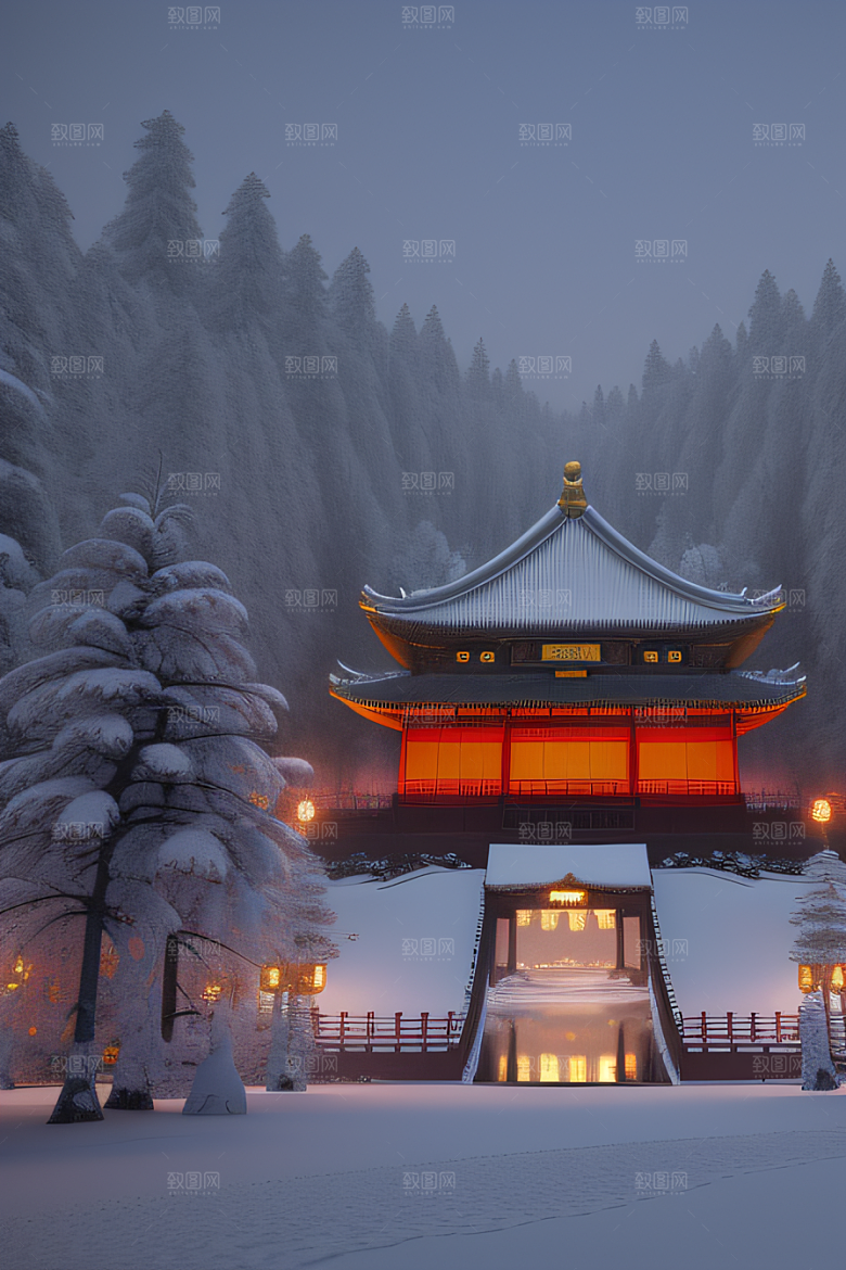 雪夜金殿梦幻细致3D