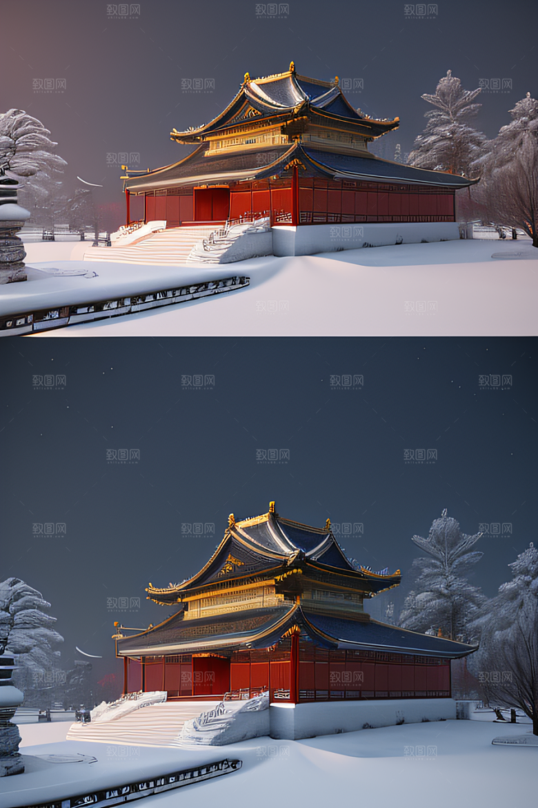 雪夜金殿梦幻细致3D