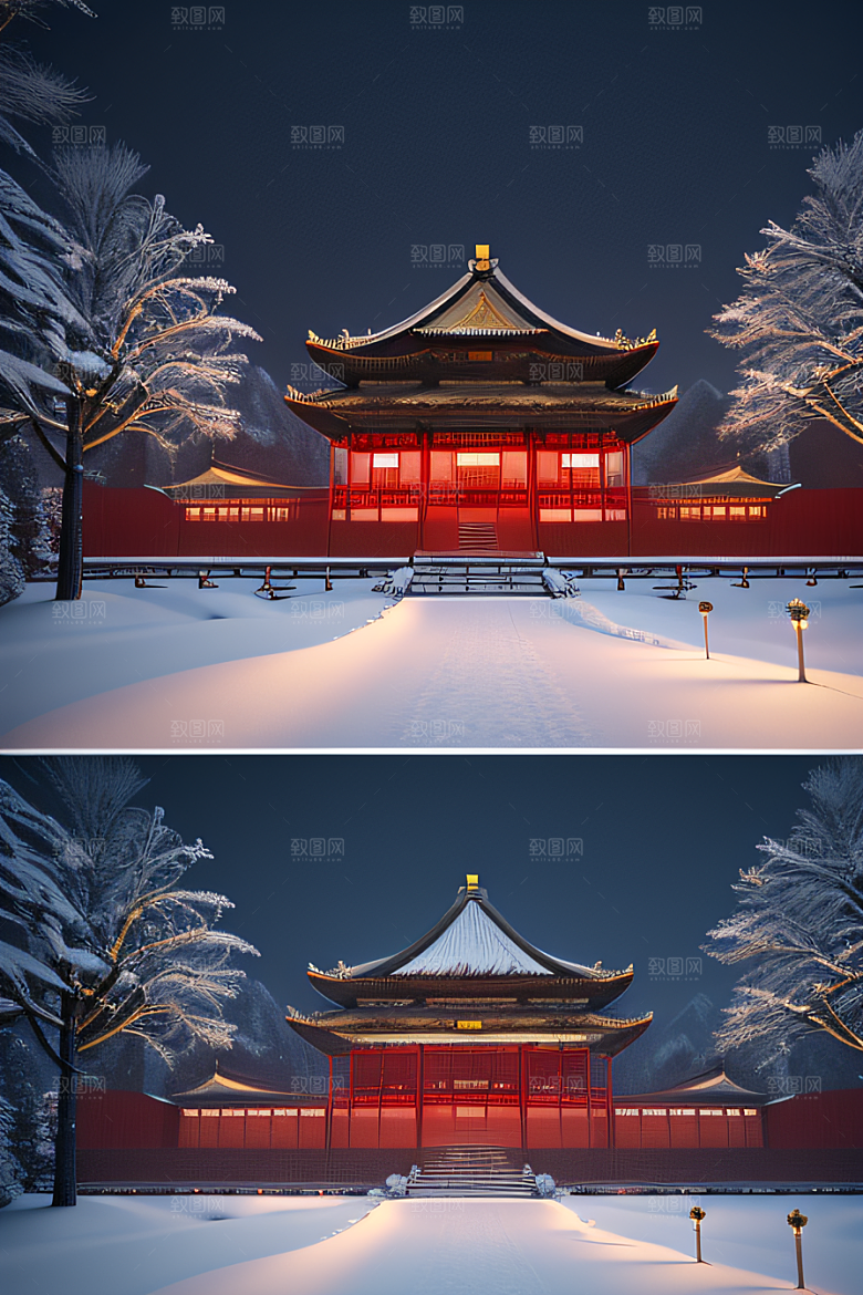 雪夜金殿梦幻细致3D