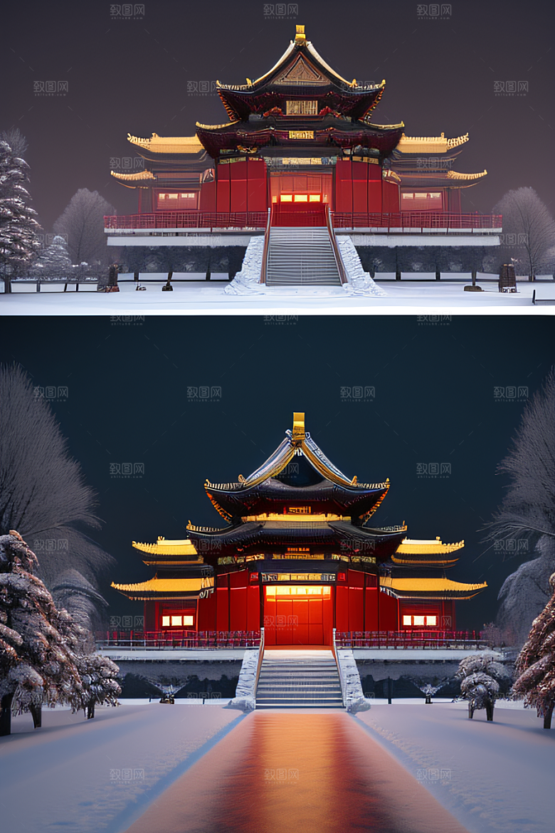 雪夜金殿梦幻细致3D