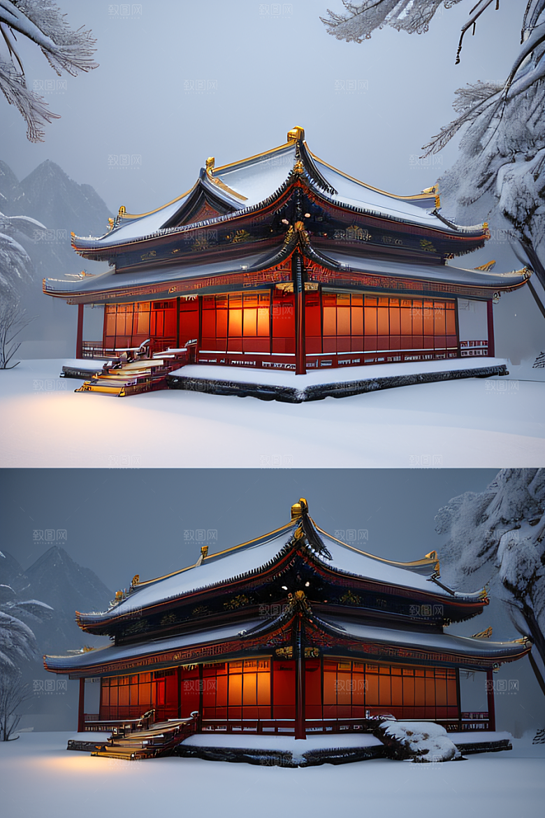 雪夜金殿梦幻细致3D